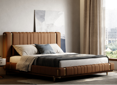 Brown Double bed Luxury Bedroom Bed Modern Beds Wooden frame