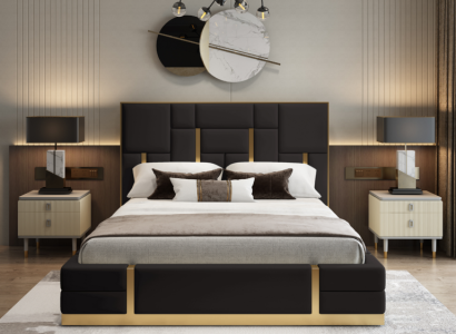 Black Bedroom Bed Designer Wood Double bed Luxury stainless steel bed