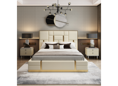 White double bed Bedroom luxury wooden frame designer stainless steel bed