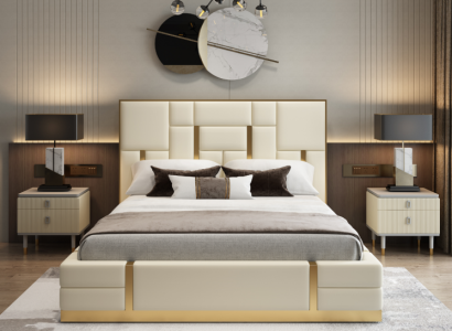 White double bed Bedroom luxury wooden frame designer stainless steel bed