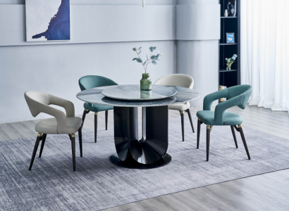 Modern dining set designer round table 4x chairs dining room set 5 pieces