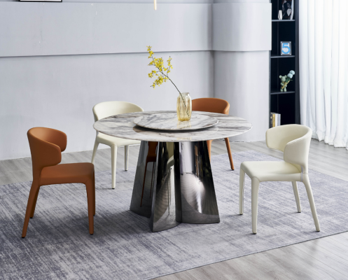 Designer round table luxury 4x leather chairs Dining room set Modern Furniture