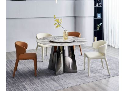 Designer round table luxury 4x leather chairs Dining room set Modern Furniture