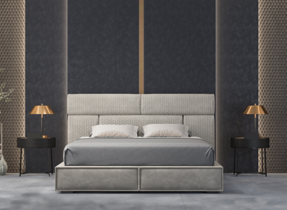 Gray Double bed Design Beds Bedroom Furniture Leather bed Wooden frame