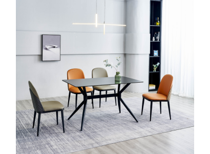 Dining room set Designer Gray Dining table Orange Chairs 6x single seater 7 pieces