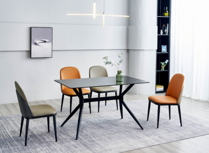 Dining room set Designer Gray Dining table Orange Chairs 6x single seater 7 pieces