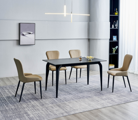 Modern Gray Dining table Designer 6x textile chairs Wood Dining room set