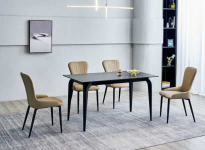 Modern Gray Dining table Designer 6x textile chairs Wood Dining room set