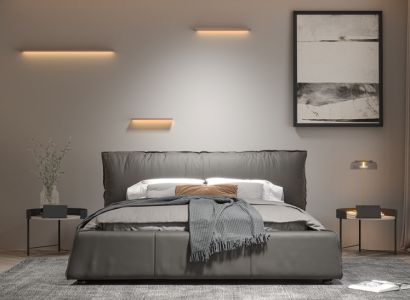 Gray Bedroom Bed Designer Double bed Wooden frame New leather bed