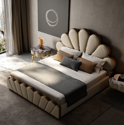 Modern Beige Bedroom Bed Imitation leather Double bed Designer Beds