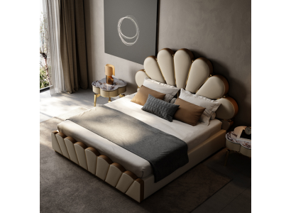 Modern Beige Bedroom Bed Imitation leather Double bed Designer Beds