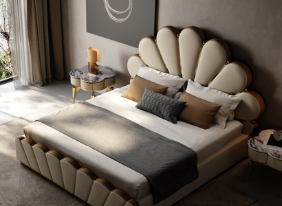 Modern Beige Bedroom Bed Imitation leather Double bed Designer Beds