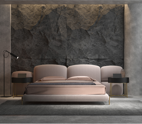 Large Beige Bedroom Double bed Designer Wide Textile Headboard