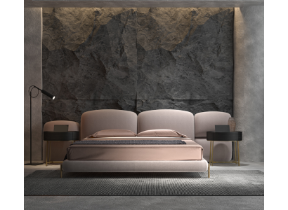 Large Beige Bedroom Double bed Designer Wide Textile Headboard