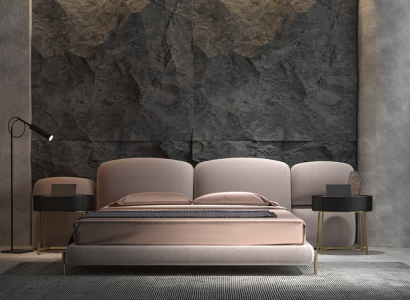 Large Beige Bedroom Double bed Designer Wide Textile Headboard