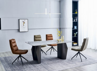 Stylish Dining room Furniture Gray Dining table 4x Imitation leather Chairs Single seater