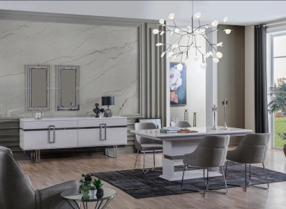 Design Dining room Set Dining table + 4x Chairs + Sideboard with 2x Mirror 8 pieces