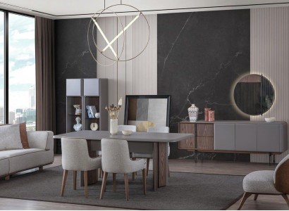 Dining room set consists of dining table 4x chairs and sideboard with mirror 7 pieces.