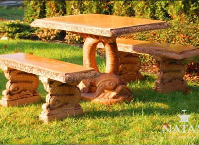 Antique Garden Style Furniture Rustic Stone Tables Patio Fish Shape Table PROSTY