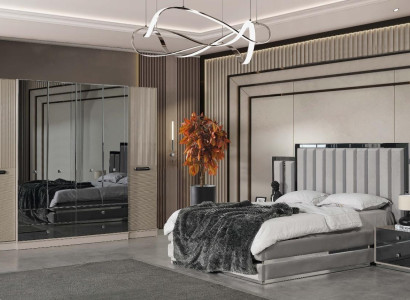 Complete e Bedroom Double bed Bed Bedside tables 4-piece Gray Wardrobe