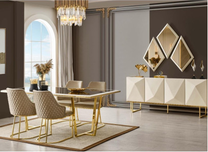 Luxury dinette Dining set Dining table Chairs Beige Set 11pcs Dining room