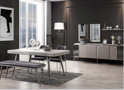 Dining room furniture Dining corner Dining table Dining set Dining table Chairs 9pcs Gray