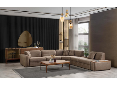 Corner sofa Sofa Imitation leather Coffee table Brown Upholstered sofa Living room
