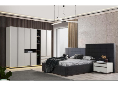Suite Double bed Bedroom Bed Bedside tables 4-piece gray wardrobe