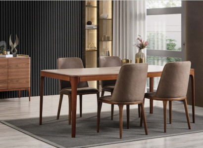 Dining room Group Dining set Dining table Chairs 7pcs Wood Brown
