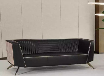 Designer Black Upholstered Sofa Fabric Furniture Study room furniture Office Couch
