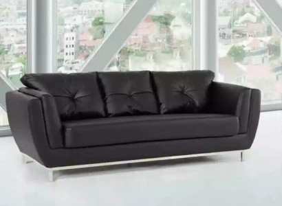 Black Three Seater Couch Luxury Furniture Modern Sofa Upholstery Leather Couch