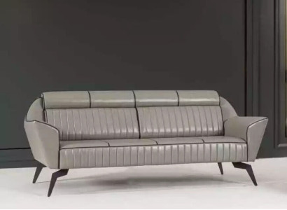 Gray Leather three-seater Study room furniture Designer wooden furniture luxury