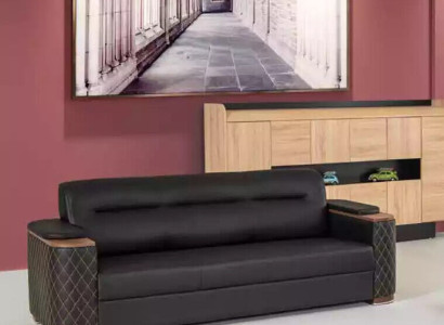 Office furniture three-seater couch black luxury upholstered sofa study room new