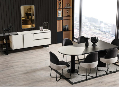 Dining set Dining room Group Dining table Chairs 7pcs Wood Black