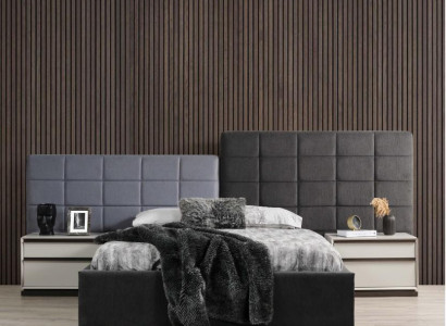 Bedroom bed suite double bed bed bedside tables 3 pieces gray modern