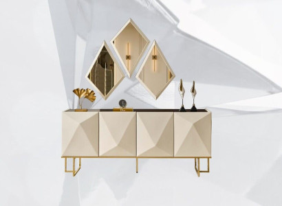 Suite Sideboard with Mirror Wardrobe Sideboard Beige Chest of drawers Wood Set