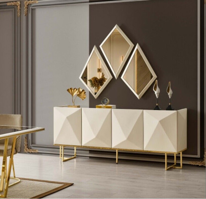 Suite Sideboard with Mirror Wardrobe Sideboard Beige Chest of drawers Wood Set