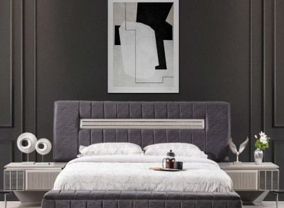 Double bed Suite Bedside tables Bedroom Bed 3pcs Gray bed frame