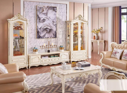 Living room set chic classic furniture TV stand 2x display case coffee table