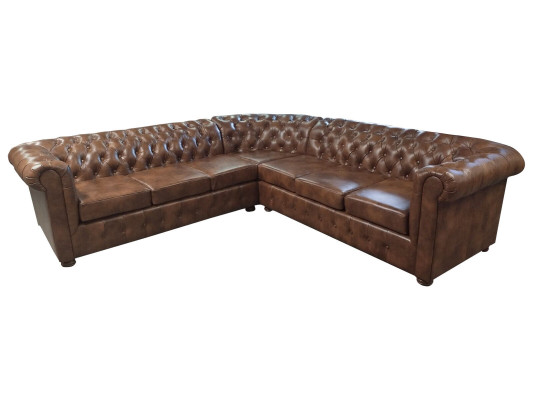 Chesterfield Corner sofa L-shape Leather Living room Couches Brown Sofas Corner suite
