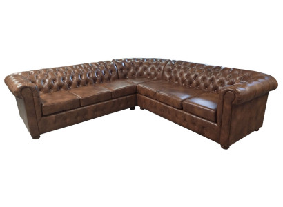 Chesterfield Corner sofa L-shape Leather Living room Couches Brown Sofas Corner suite