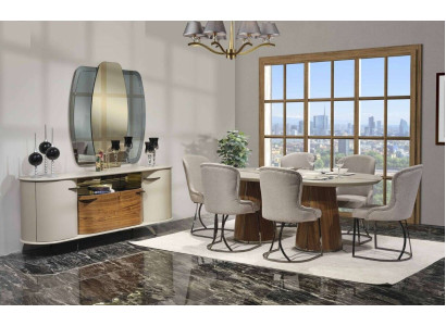 Luxurious Dining room Set Dining table 6x Chairs Sideboard Mirror 9 pcs