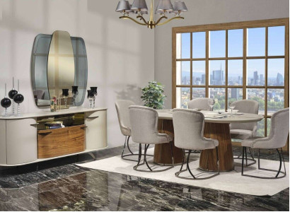 Luxurious Dining room Set Dining table 6x Chairs Sideboard Mirror 9 pcs