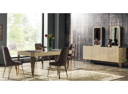 Suite Dining table 4x Chairs Sideboard 2x Mirror 8-piece Dining room Group Table