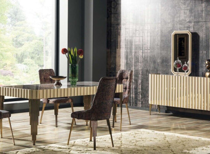 Suite Dining table 4x Chairs Sideboard 2x Mirror 8-piece Dining room Group Table