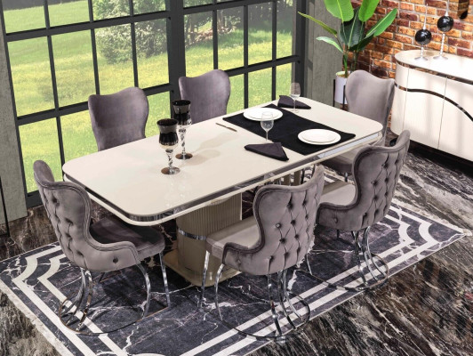 Table 6x Chairs 7pcs Dining room Wooden table Dining room Set Group Design