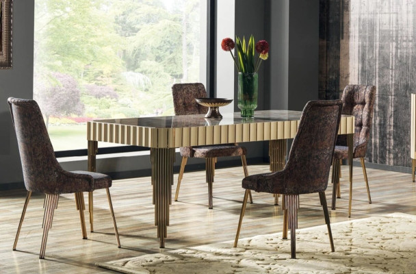Modern Dining table 4x Chairs Dining room Set Designer Suite 5-piece style Table