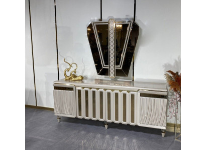 Sideboard Mirror Dining room Design Luxury Furniture Lowboard Beige Chest of drawers 2pcs