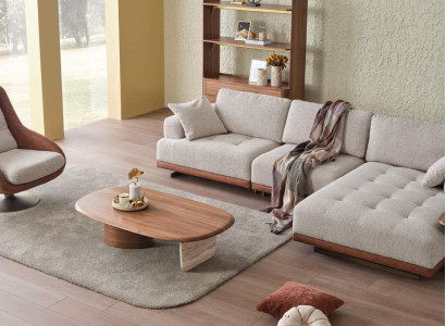 Stylish living room set 2 pieces. Luxury corner sofa L-shape + armchair designer set