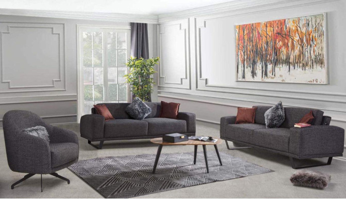 Luxury living room set consists of 3 pieces. Black color design sofa set